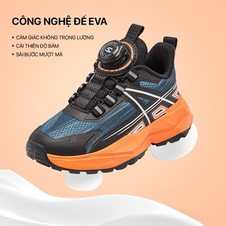 Giày thể thao trẻ em đế cao Hobibear GS8662 bền bỉ,  giày bóng rổ khóa xoay màu đen cam
