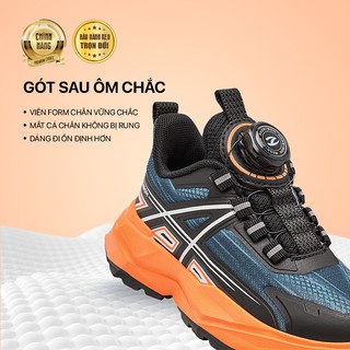 Giày thể thao trẻ em đế cao Hobibear GS8662 bền bỉ,  giày bóng rổ khóa xoay màu đen cam