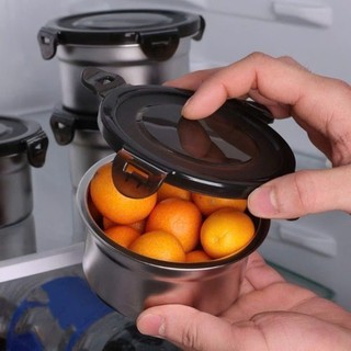 Hộp inox hình tròn dùng để đựng thực phẩm tiện lợi có kèm nắp,  SET 4 HỘP INOX NẮP ĐEN - HOP022