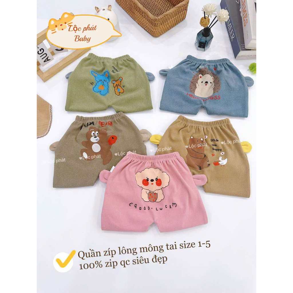 Combo 5 quần dài thu đông chất zip lông Mông Tai Thú cho bé từ 3-17kg