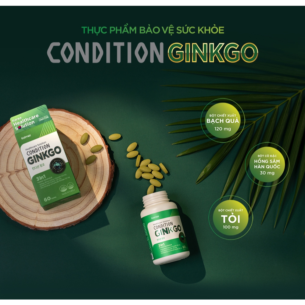 Viên Uống Bổ Não CONDITION GINKGO Hỗ Trợ Tăng Tuần Hoàn, Lưu Thông Máu - Hộp 60 viên - Thực Phẩm Bảo Vệ Sức Khoẻ