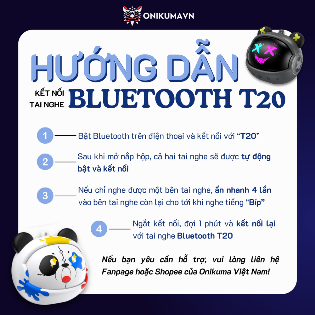 Tai nghe Bluetooth ONIKUMA T20 Tai Nghe Không Dây Âm Thanh HIFI Bass Mạnh, Tặng Kèm Dây Đeo