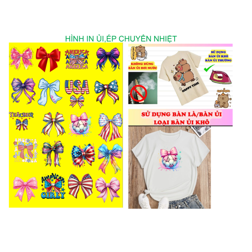 Hình ủi nhiệt in áo-hình nơ ủi áo tại nhà bằng bàn là bàn ủi-theo yêu cầu inbox shop