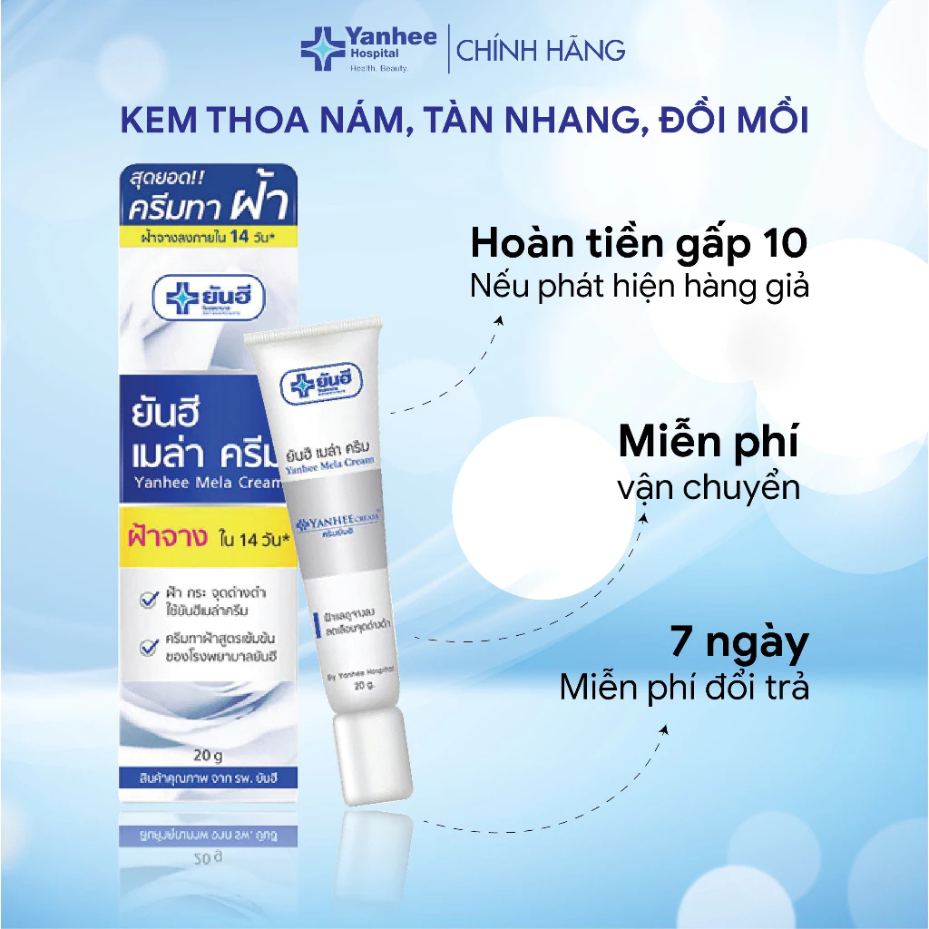 Kem thoa nám tàn nhang đồi mồi Yanhee Mela Cream làm mờ vết nám đốm đen làm đều màu và dưỡng ẩm da 20g Thái Lan