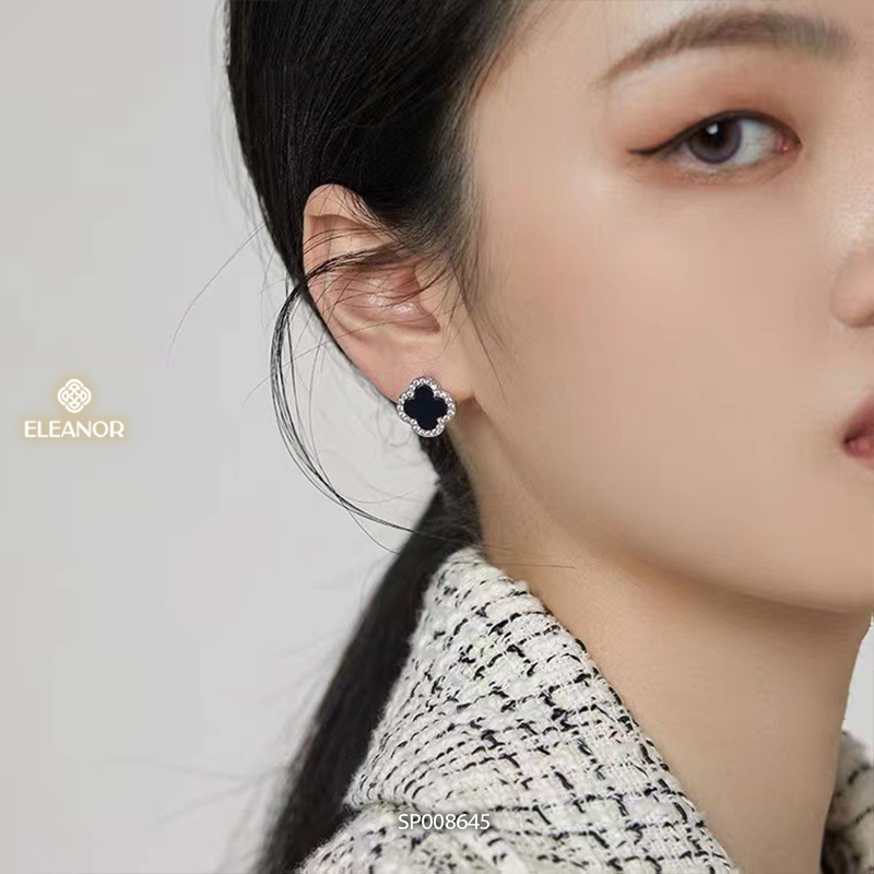 Bông tai nữ chuôi bạc 925 Eleanor Accessories cỏ 4 lá đính đá phụ kiện trang sức khuyên tai 8645
