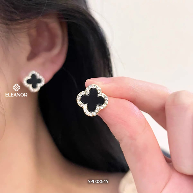 Bông tai nữ chuôi bạc 925 Eleanor Accessories cỏ 4 lá đính đá phụ kiện trang sức khuyên tai 8645