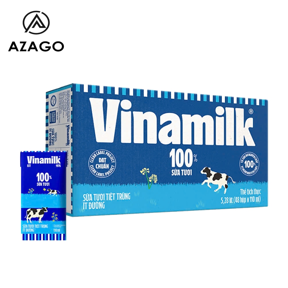 Thùng 48 hộp sữa tươi tiệt trùng Vinamilk ít đường 110ml (từ 1 tuổi ...