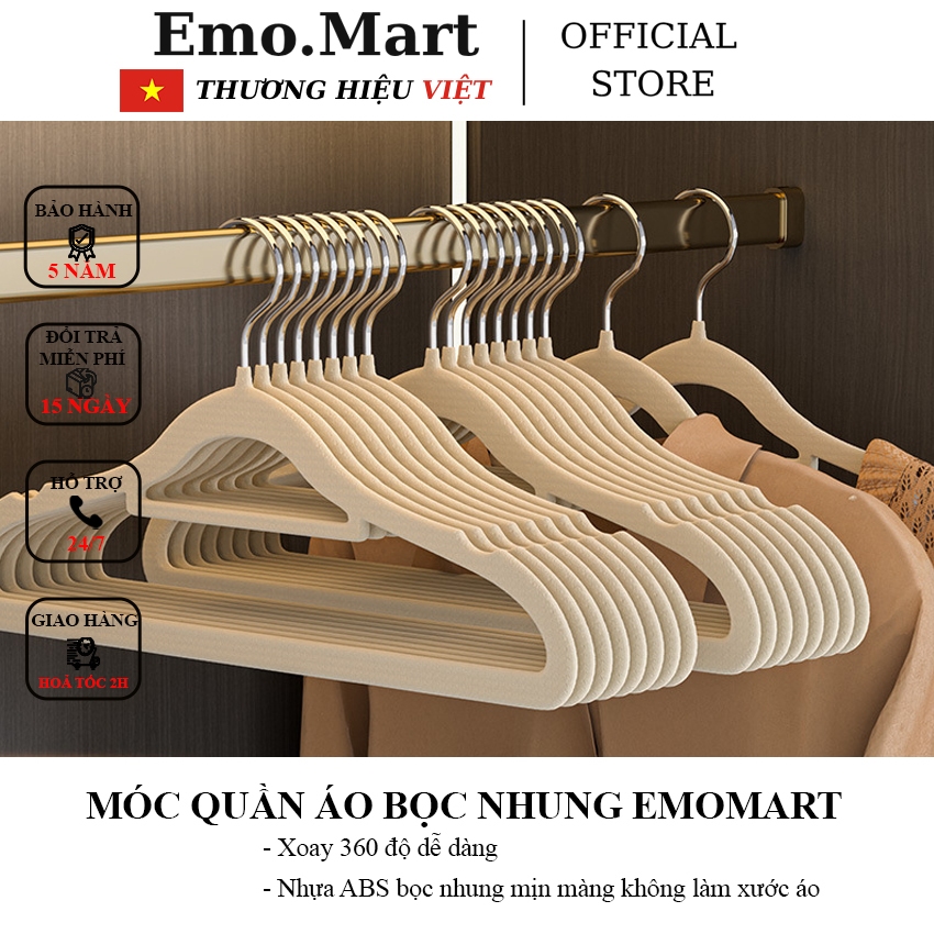 Móc treo quần áo Emomart E2, Bọc nhung cao cấp chắc chắn chống trượt ...