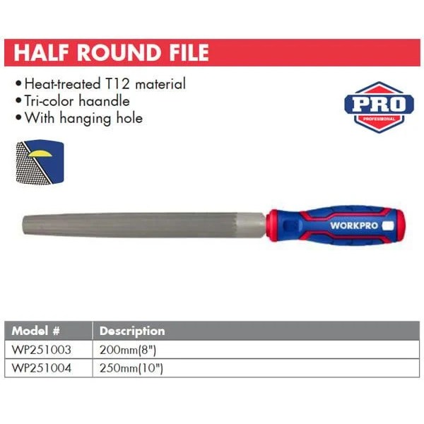 Giũa bán nguyệt WORKPRO kích thước 200mm (8 inch) WP251003 / 250mm (10 inch) WP251004 - Hàng chuẩn chính hãng