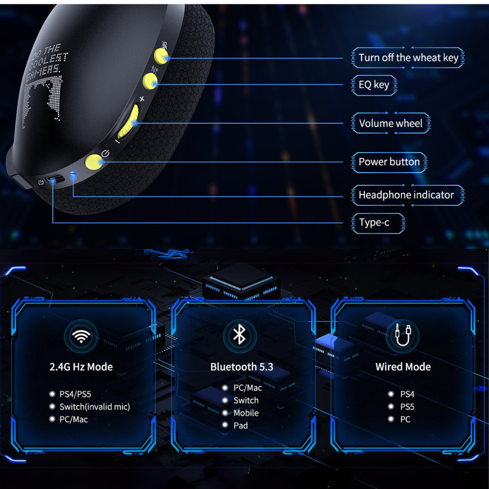 Tai Nghe Gaming Ba Chế Độ ONIKUMA B2 2.4G/Bluetooth 5.3/Có Dây,  Micrô Khử Tiếng Ồn, Âm Thanh HiFi