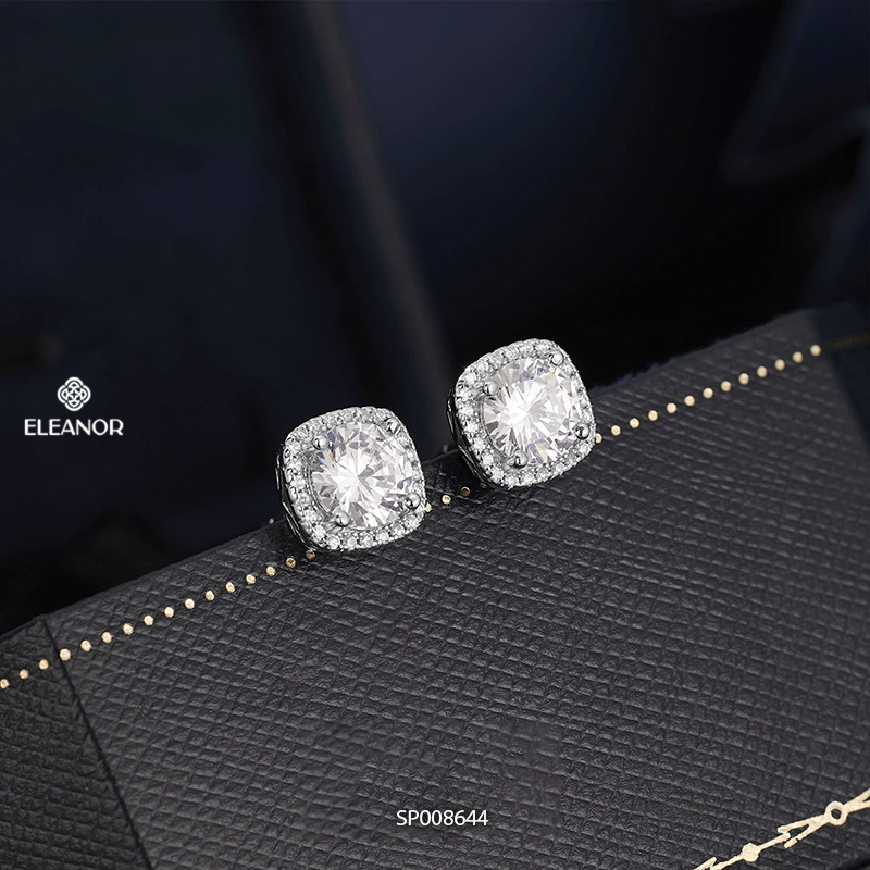 Bông tai nữ chuôi bạc 925 Eleanor Accessories hình vuông đính đá phụ kiện trang sức khuyên tai 8644
