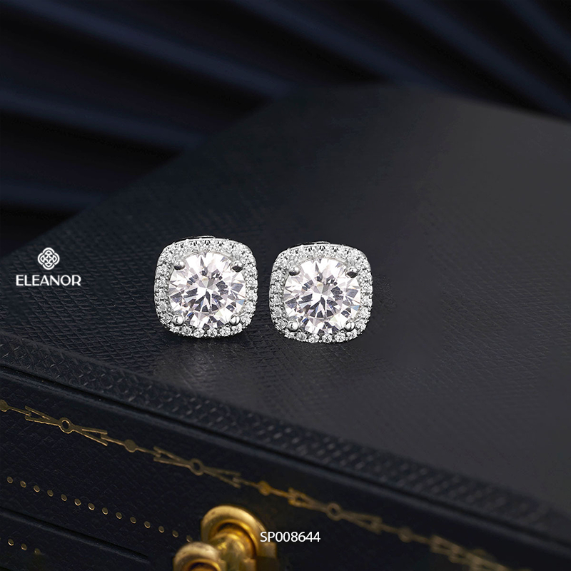 Bông tai nữ chuôi bạc 925 Eleanor Accessories hình vuông đính đá phụ kiện trang sức khuyên tai 8644