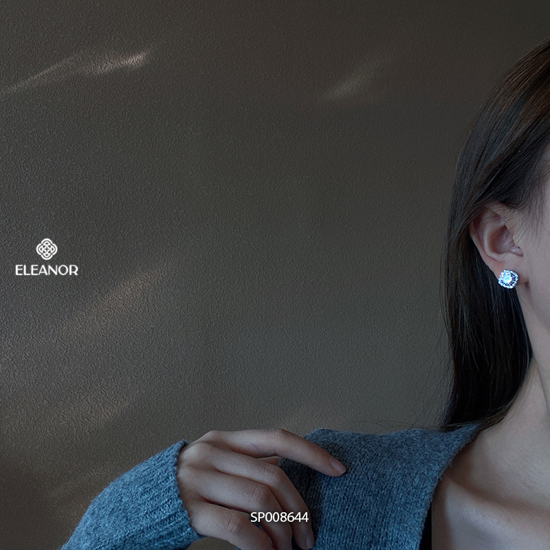 Bông tai nữ chuôi bạc 925 Eleanor Accessories hình vuông đính đá phụ kiện trang sức khuyên tai 8644