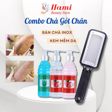 Combo Cây Chà Gót Chân Inox + Kem Dưỡng Mềm Gót Chân 200ml.Dụng Cụ Chà Gót, Bàn Chà Gót Chân, Mài Gót Chân Inox Cao Cấp