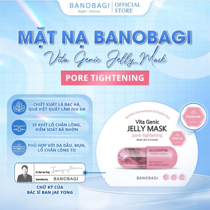 Mặt Nạ Dưỡng Da BANOBAGI PREMIUM Vita Genic Jelly Mask Pore Tighteing 30ml (Anti - Sebum P-Hồng)