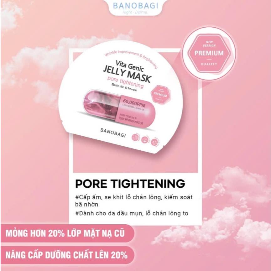 Mặt Nạ Dưỡng Da BANOBAGI PREMIUM Vita Genic Jelly Mask Pore Tighteing 30ml (Anti - Sebum P-Hồng)