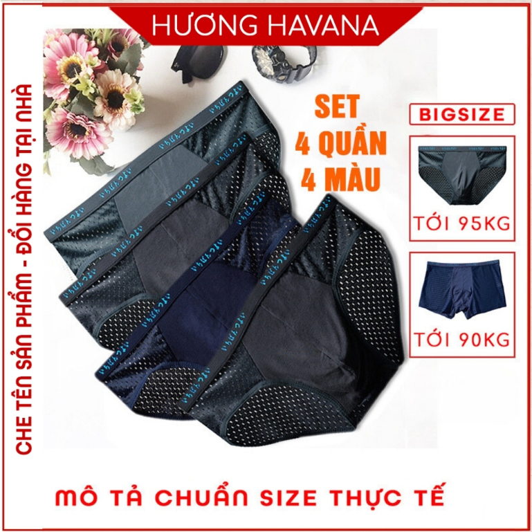 Set 4 quần lót nam thông hơi – quần sịp nam tam giác đùi nhật bản – có size lớn MLQ01