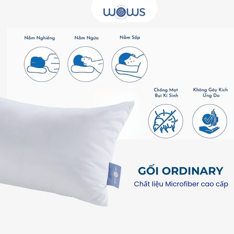 Ảnh WOWS - Gối Ngủ Cao Cấp The Ordinary - Sợi Microfiber Chống Dị Ứng -  Bồng Bềnh, Êm Ái 2