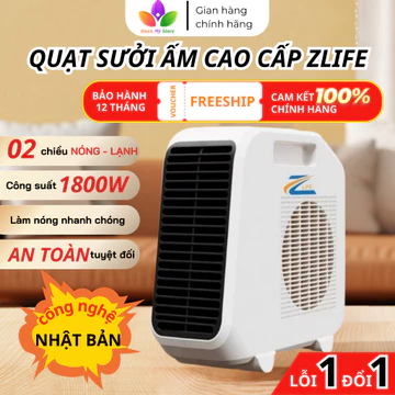 Máy sưởi Zlife 1800W 2 chiều, Quạt sưởi an toàn cho bé chống khô da, Quạt sưởi mini làm nóng nhanh