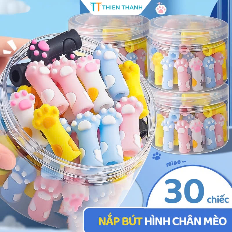 Set Nắp Bút Chì Hình Chân Mèo Vỏ Bảo Vệ Dễ Thương Silicon Mềm Đa Năng Nắp Bút Sinh Viên