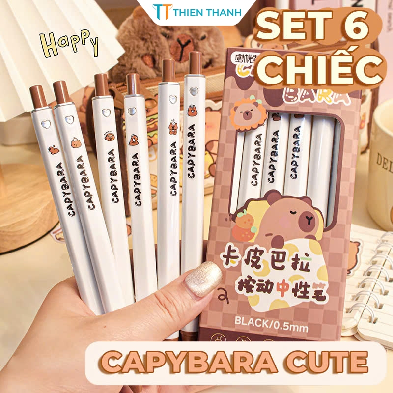 Set 6 và 12 Bút Bi Gel Bấm Ngòi 0.5mm Hoạt Hình Dễ Thương Cute Viết Mượt Mà Phù Hợp Cho Học Sinh