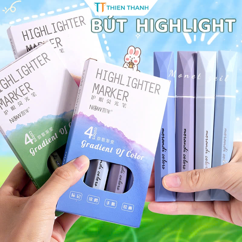 Bút Highlight Gradient Màu Pastel Chất Lượng Cao Gồm 4Bút Đánh Dấu Đa Chức Năng Văn Phòng Phẩm