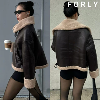 Áo Khoác Da Lót Lông Dáng Ngắn Forly Offical Áo Da Form Rộng T093