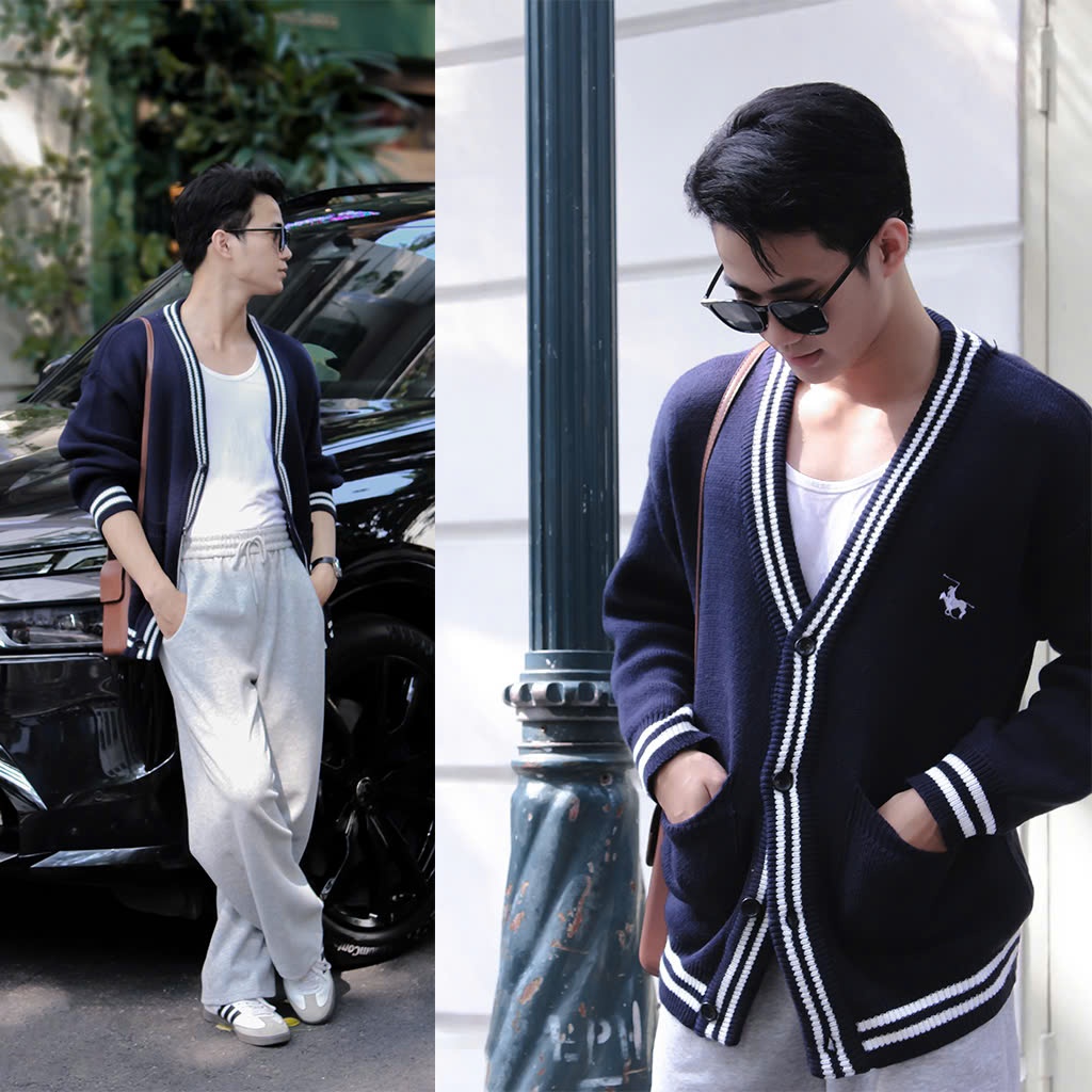 Áo khoác len cardigan nam cổ chữ V dài tay thu đông form rộng phong cách Hàn Quốc Halley N28