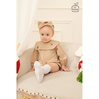 La pomme AW2024 Body dài tay La Pomme ấm áp dễ thương - Be, băng đô 0-12m