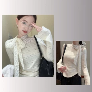 Áo thu đông cách điệu thiết kế gợi cảm ôm body phối nơ viền voan trắng hottrend MT33 SP196