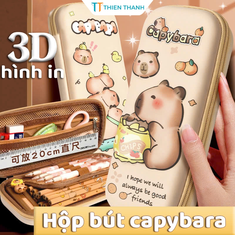 Hộp Đựng Bút 3D Nhựa Nổi Cute – Hộp Bút Chống Nước Kèm Hình Hoạt Hình Capybara Dễ Thương