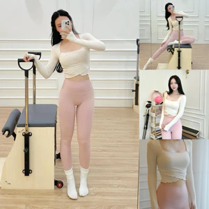 Đồ tập gym, yoga pilates thể thao áo lót dài tay nữ Lulu thun siêu co giãn quần gen bụng tay xỏ cao cấp (QC có sẵn)