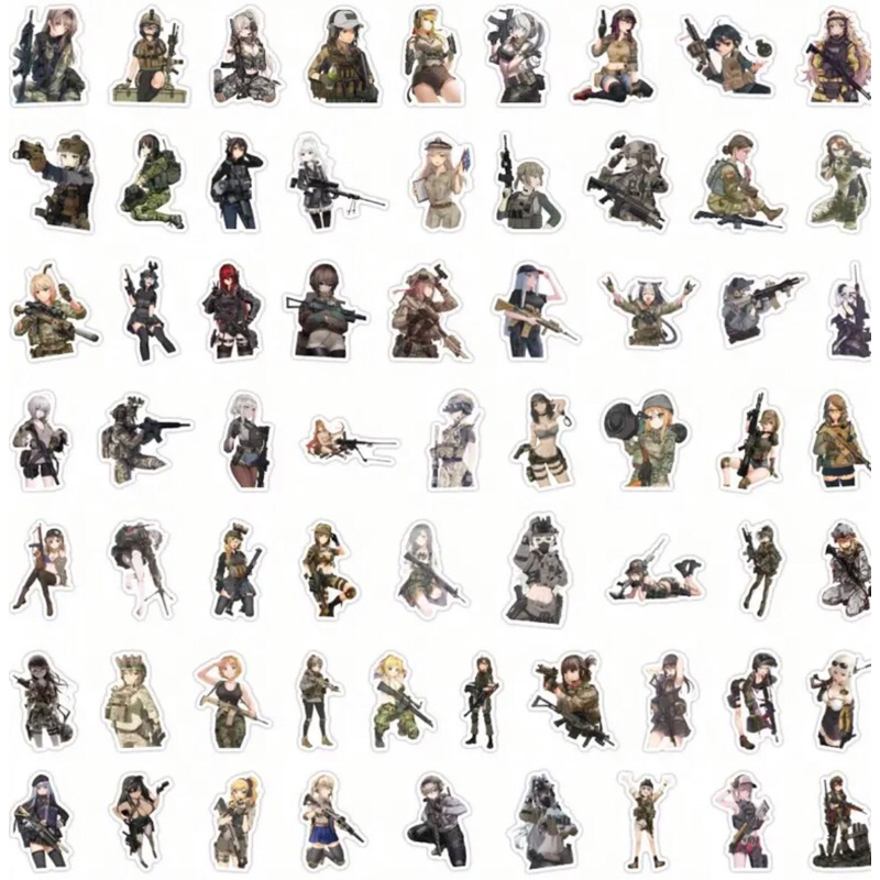 100 sticker nhân vật Anime nữ phong cách quân nhân rất đẹp sticker chống nước hình dán, sticker dán mũ bảo hiểm