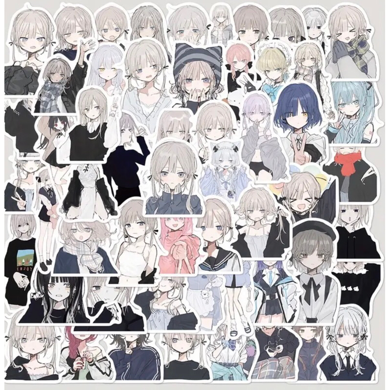 Bộ 100 sticker nhân vật anime phong cách Yandere miếng dán chống nước dùng để trang trí điện thoại ,mũ bảo hiểm,vali....