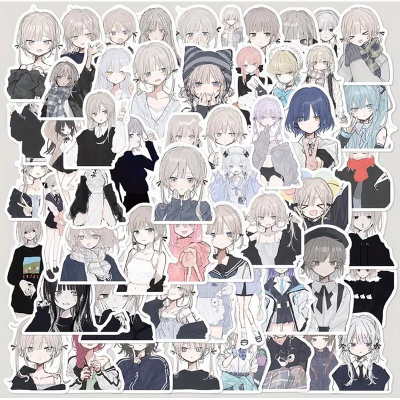 Bộ 100 sticker nhân vật anime phong cách Yandere miếng dán chống nước dùng để trang trí điện thoại ,mũ bảo hiểm,vali....