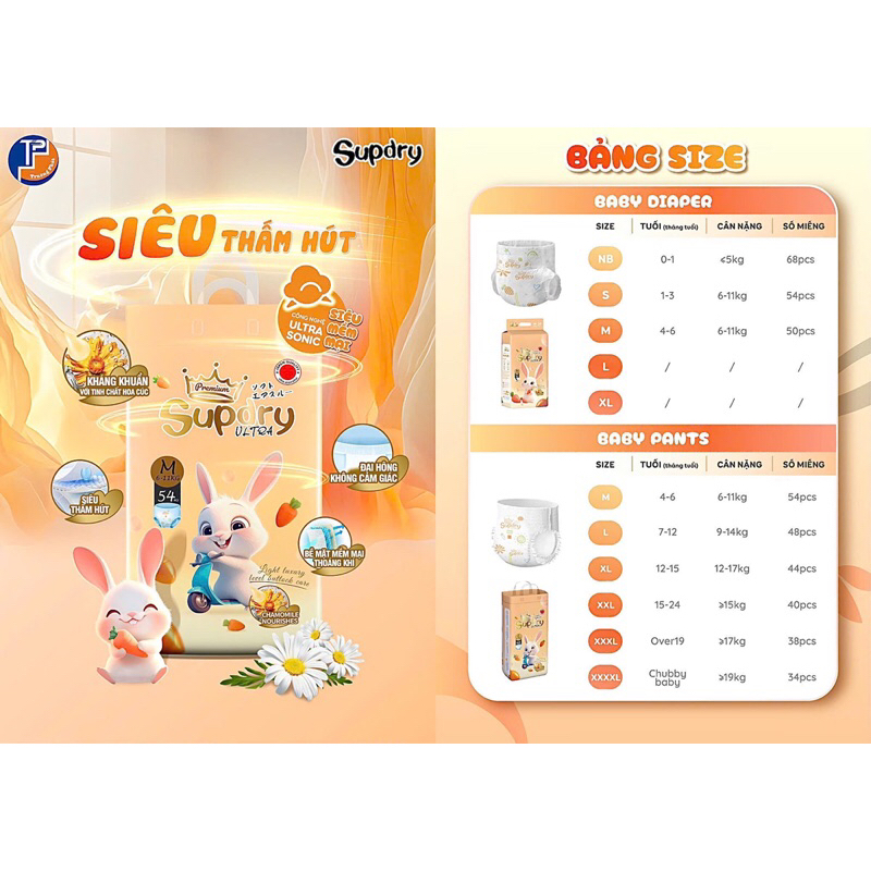 {Siêu Mỏng } Tã bỉm SUPDRY CAM ULTRA cao cấp quần dán size S54 M48 M54 L48 XL44 XXL40 XXXL38