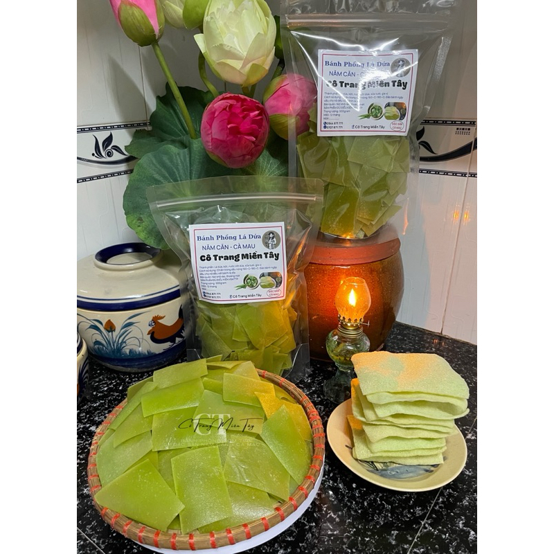 Bánh Phồng Lá Dứa Tươi Cô Trang Miền Tây Đặc Sản Năm Căn -Cà Mau (Túi Zip 500 gram)