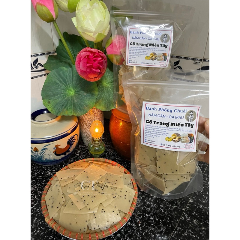 🍌🍌Bánh Phồng Chuối CÔ TRANG MIỀN TÂY”Đặc Sản Năm Căn -Cà Mau “ (Túi Zip 500 gram )