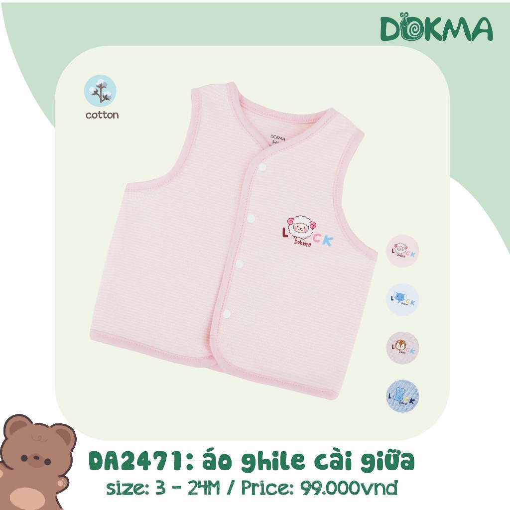 (3-11kg) Áo Gile Cotton Hoạ Tiết Cài Giữa Dokma Cho Bé DA2471