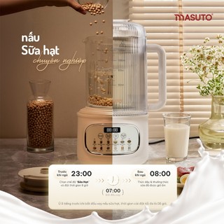 Máy Làm Sữa Hạt Masuto 1,2L Thủy Tinh Chống Ồn Cường Lực Xay Hạt Nhuyễn Mịn Chống Trào 12 Chế Độ Nấu