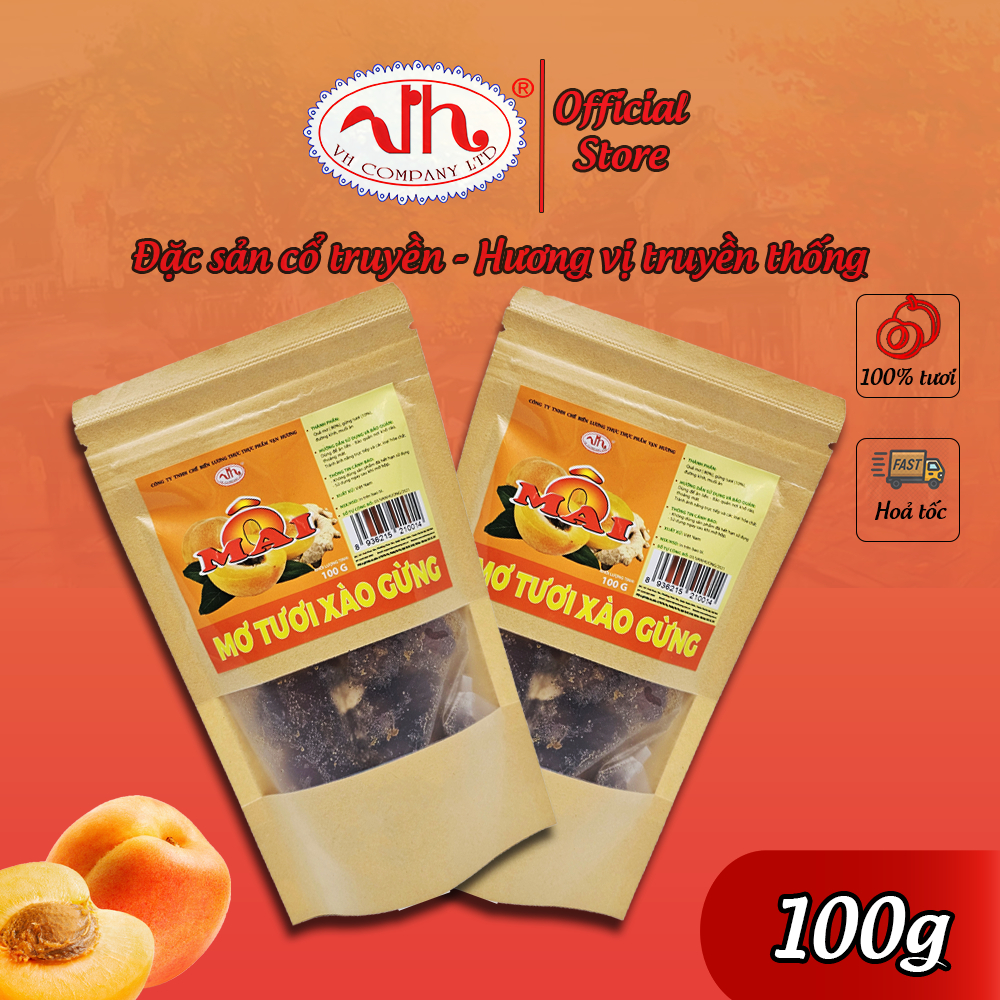 Ô mai Mơ Tươi Xào Gừng Vạn Hương Chuẩn Vị Truyền Thống hộp (350gr, 200gr), túi zip (100gr)