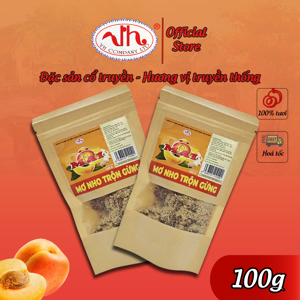 Ô Mai Mơ Nho Trộn Gừng Vạn Hương Chuẩn Vị Truyền Thống hộp (350gr, 200gr), túi zip (100gr)