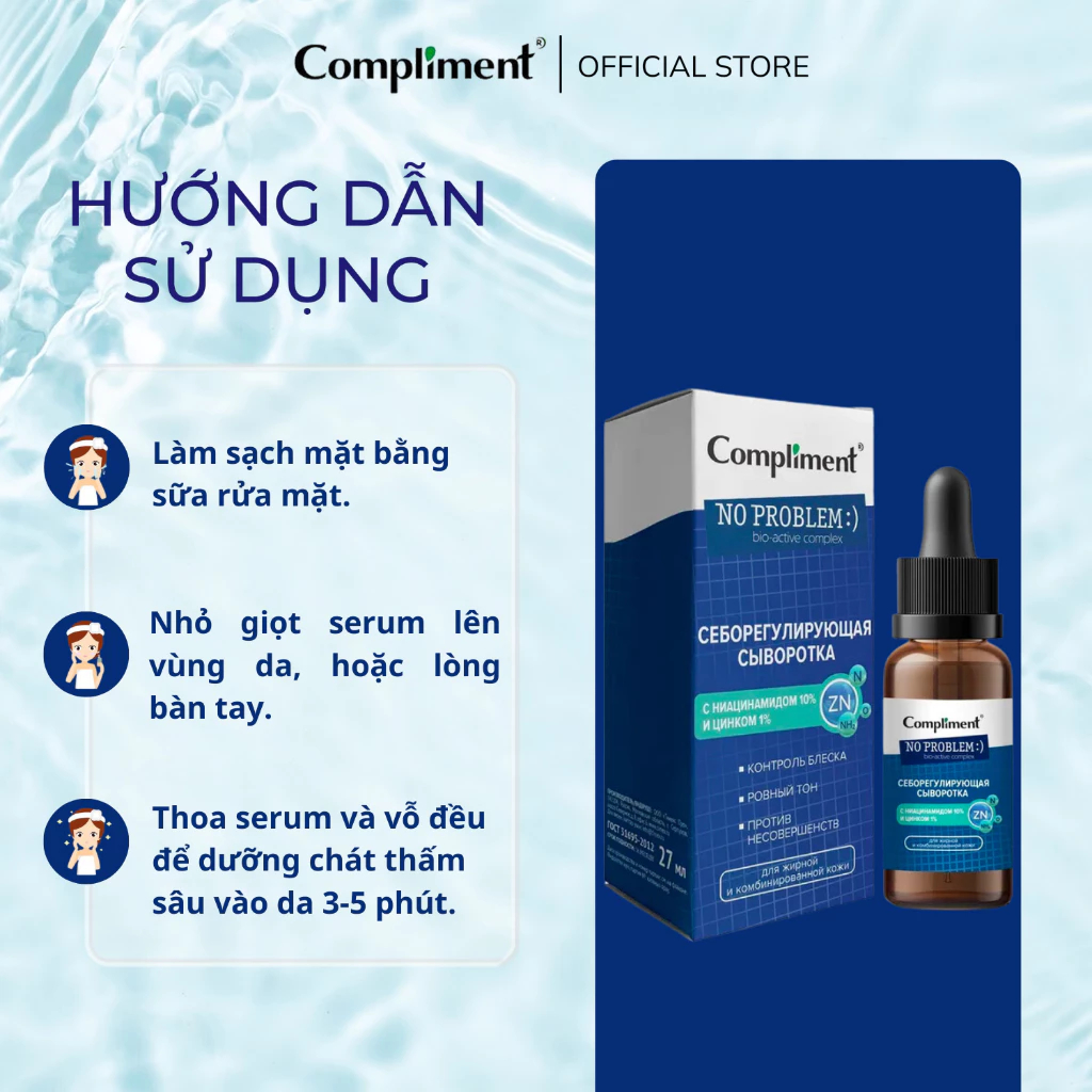 Serum Compliment No Problem Niacinamide & Zin C kiềm dầu, giảm mụn, mờ thâm của Nga