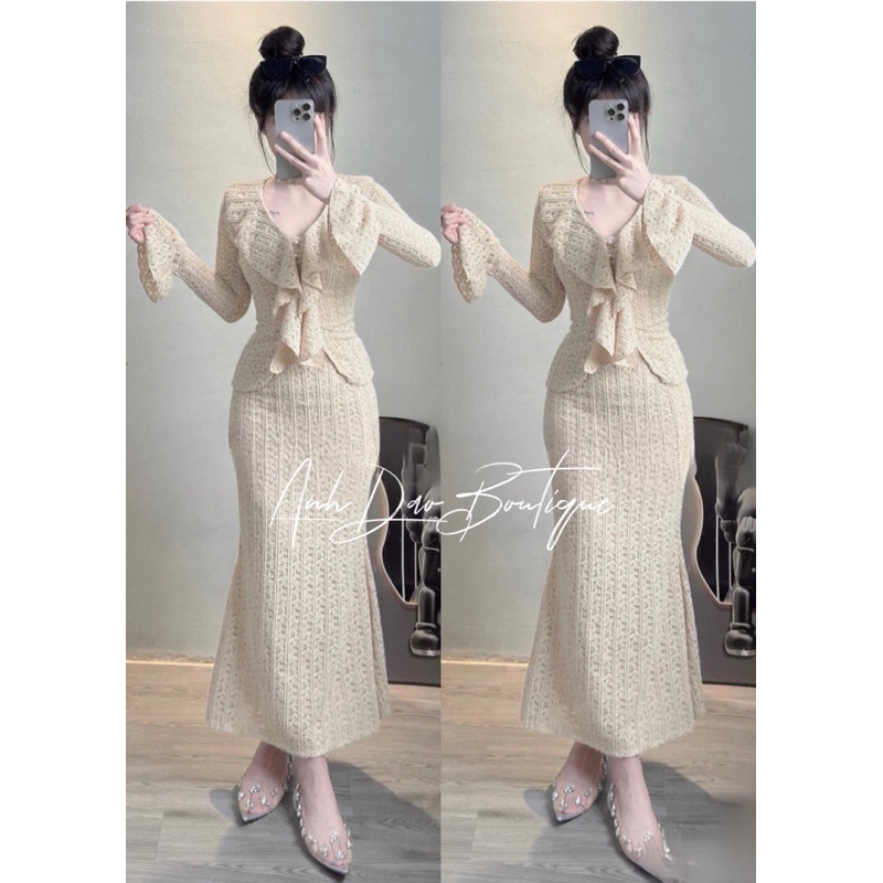 Set Váy Body Tay Loe Dài Nhún Bèo Siêu Tôn Dáng Dự Tiệc Đi Chơi Sang Trọng Size SM V797 AĐ BOUTIQUE | BigBuy360 - bigbuy360.vn