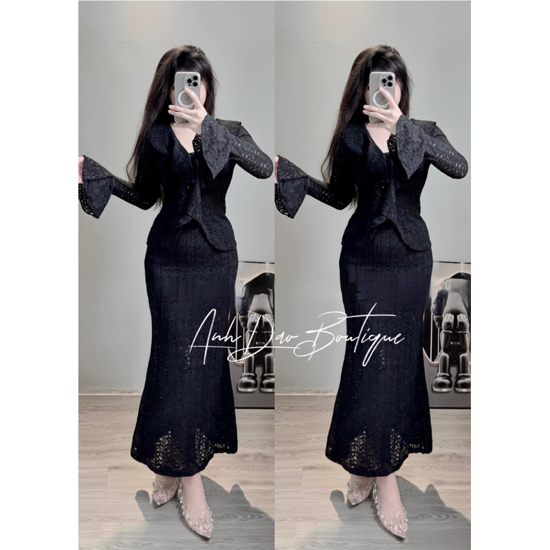 Set Váy Body Tay Loe Dài Nhún Bèo Siêu Tôn Dáng Dự Tiệc Đi Chơi Sang Trọng Size SM V797 AĐ BOUTIQUE | BigBuy360 - bigbuy360.vn