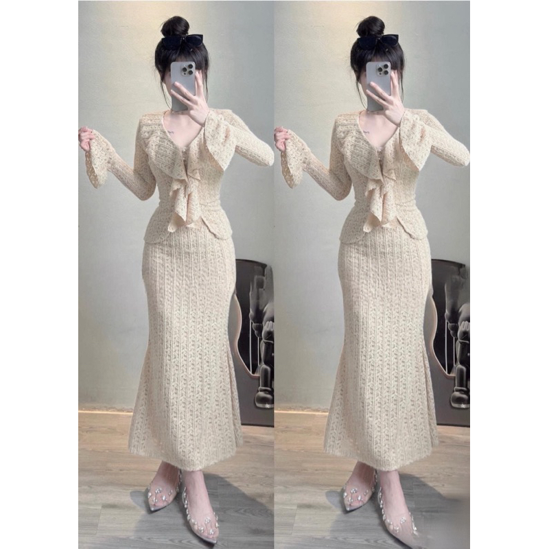 Set Váy Body Tay Loe Dài Nhún Bèo Siêu Tôn Dáng Dự Tiệc Đi Chơi Sang Trọng Size SM V797 AĐ BOUTIQUE