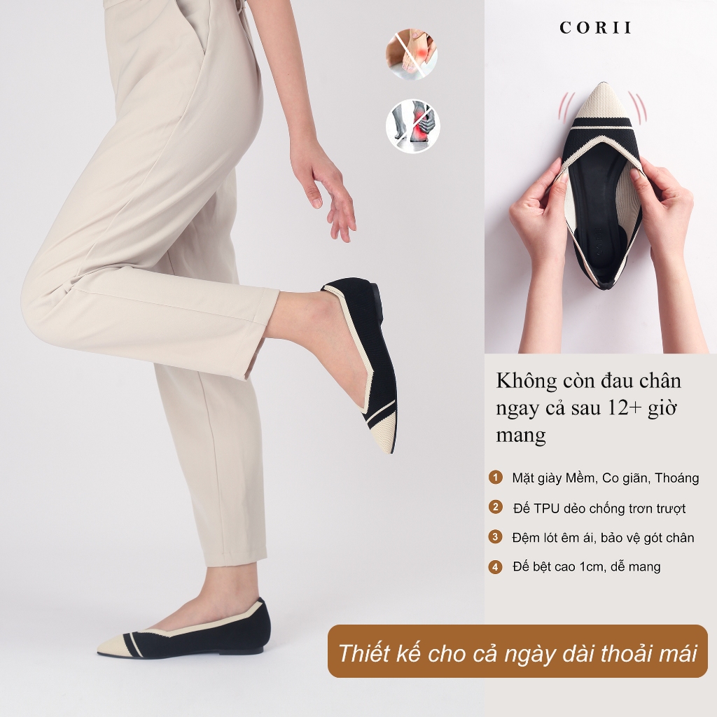 CORII - Giày Búp Bê Mũi Nhọn Happyride 3.0 Thời Trang và Thoải Mái Nhất - CR01HBW Đen Trắng