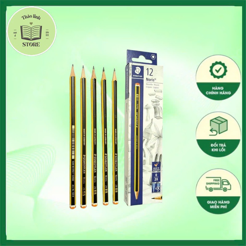 Hộp 12 bút chì Đức 2B Staedtler Noris cao cấp tặng kèm gọt chì chuyên dùng cho học sinh, sinh viên và văn phòng