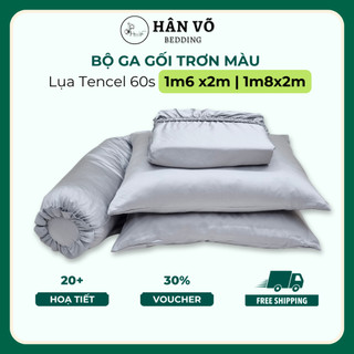 Bộ ga giường gối LỤA TENCEL 60S trơn màu 1m6 1m8 Hân Võ cao cấp, chất liệu mát mịn, set drap ga gối