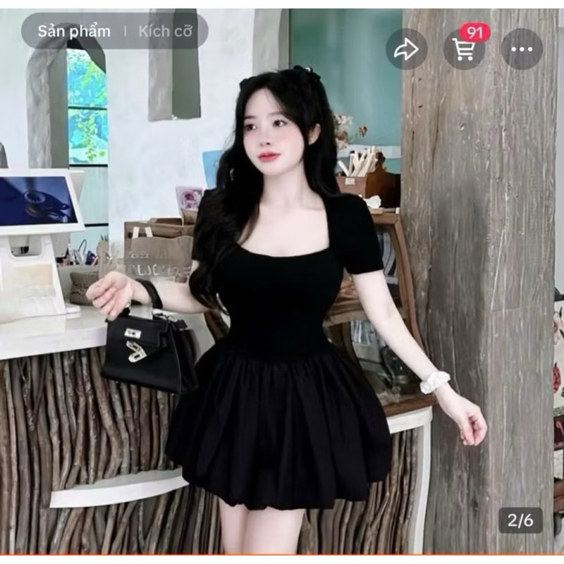 Đầm Bí Cổ Vuông Có Quần Bảo Hộ – Phong Cách Thanh Lịch, Dễ Dàng Vận Động, Thun Gân Phối Tapta
